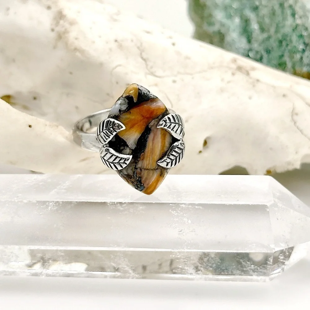 STERLING Silver Spiny Oyster Turquoise Ring